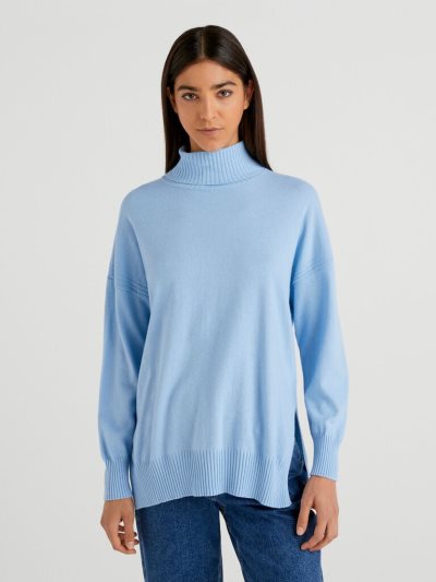 Benetton Oversized Fit Cashmere Blend Turtleneck Truien Dames Lichtblauw | BE015895