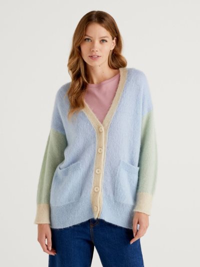 Benetton Oversized Fit Mohair Blend Cardigan Dames Blauw | BE026509