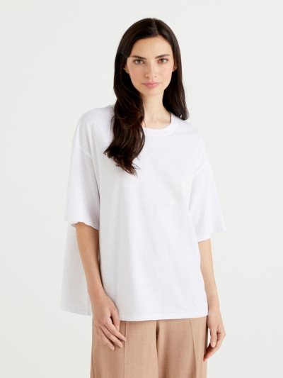 Benetton Oversized Kort Sleeve T-shirts Dames Wit | BE185941