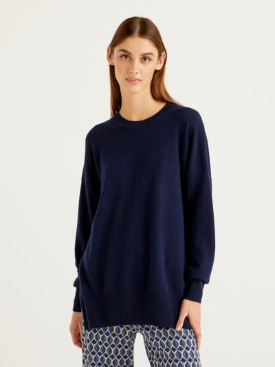 Benetton Oversized Slits Truien Dames Donkerblauw | BE792570