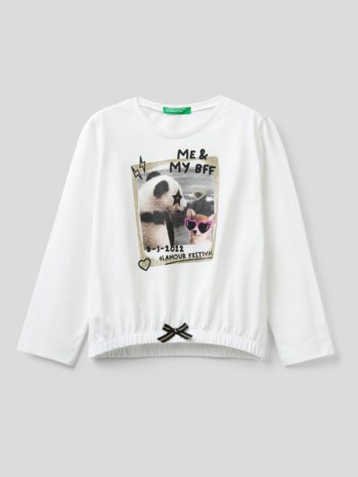 Benetton Panda Photo Print Long Sleeve T-shirts Kinderen Wit | BE222188