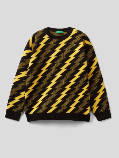 Benetton Patterned Crew Neck Truien Kinderen Geel | BE183692