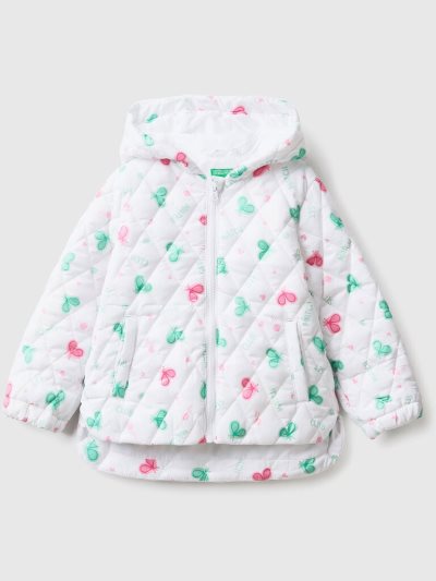 Benetton Patterned Hood Padded Jackets Kinderen Wit | BE214590