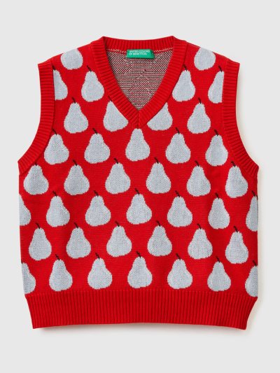 Benetton Pear Pattern Gilet Kinderen Rood | BE782377