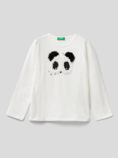 Benetton Petal Look Applique Long Sleeve T-shirts Kinderen Wit | BE627261