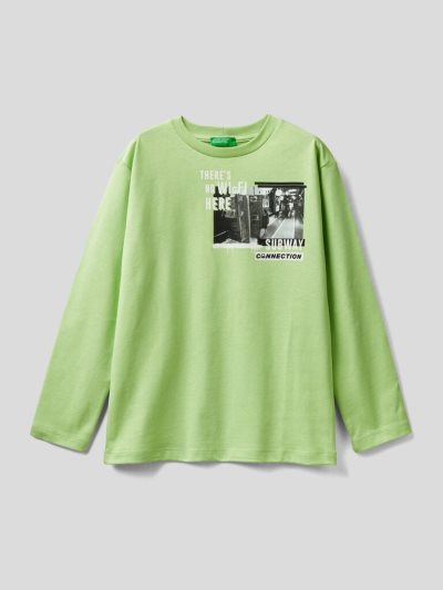 Benetton Photo Print Long Sleeve T-shirts Kinderen Lime | BE371644