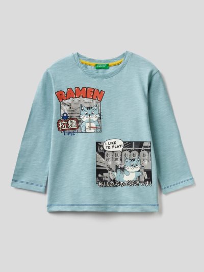 Benetton Photographic Print Long Sleeve T-shirts Kinderen Lichtblauw | BE712682