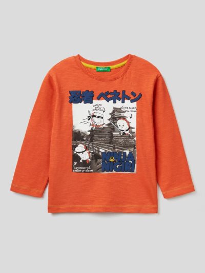 Benetton Photographic Print Long Sleeve T-shirts Kinderen Oranje | BE786523