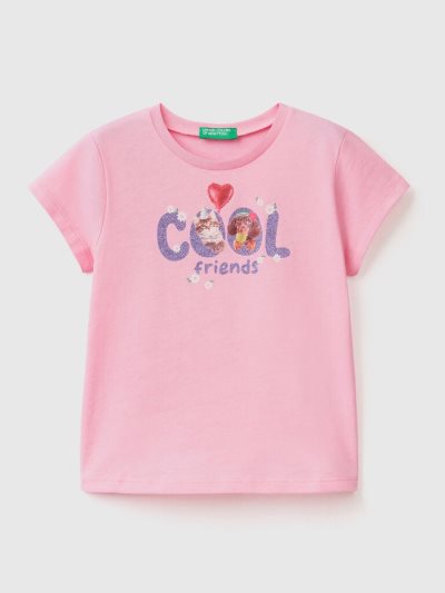 Benetton Photographic Print Short Sleeve T-shirts Kinderen Roze | BE714238