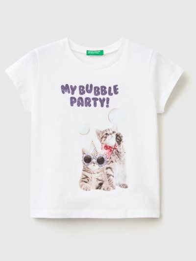 Benetton Photographic Print Short Sleeve T-shirts Kinderen Wit | BE768871