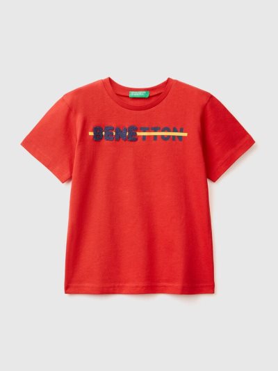 Benetton Print And Embroidery Short Sleeve T-shirts Kinderen Rood | BE031774