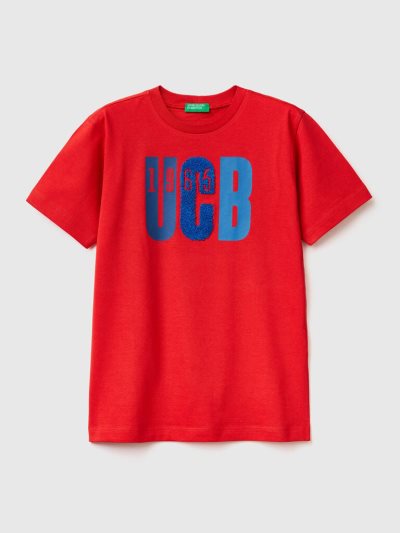 Benetton Print And Embroidery Short Sleeve T-shirts Kinderen Rood | BE474495