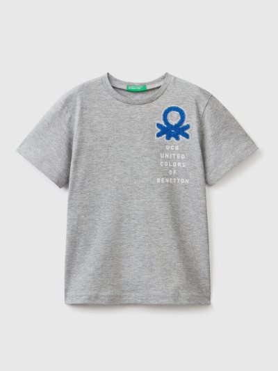 Benetton Print And Embroidery Short Sleeve T-shirts Kinderen Lichtgrijs | BE954640