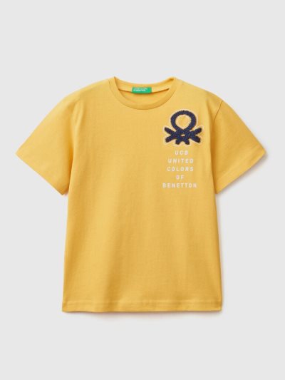 Benetton Print And Embroidery Short Sleeve T-shirts Kinderen Geel | BE992395