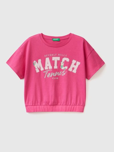 Benetton Print And Glitter Short Sleeve T-shirts Kinderen Fuchsie | BE420851