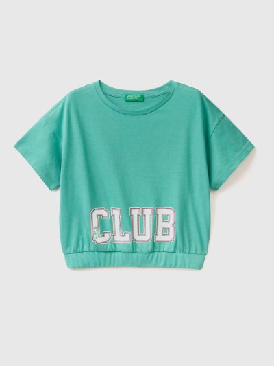 Benetton Print And Glitter Short Sleeve T-shirts Kinderen Groen | BE648346