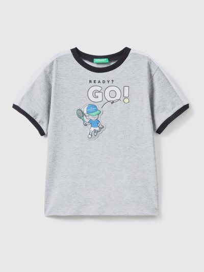 Benetton Print And Patch Short Sleeve T-shirts Kinderen Lichtgrijs | BE485146