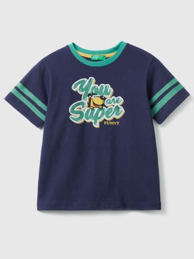 Benetton Print And Patches Short Sleeve T-shirts Kinderen Donkerblauw | BE148394