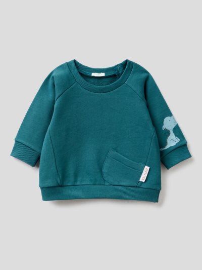 Benetton Print And Pocket Hoodie Kinderen Teal | BE187587