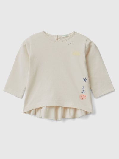 Benetton Print And Ruffles T-shirts Kinderen Vanilla | BE175735