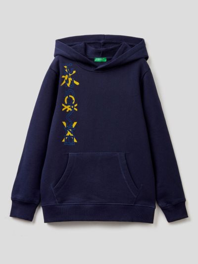 Benetton Printed Hoodie Kinderen Donkerblauw | BE443879