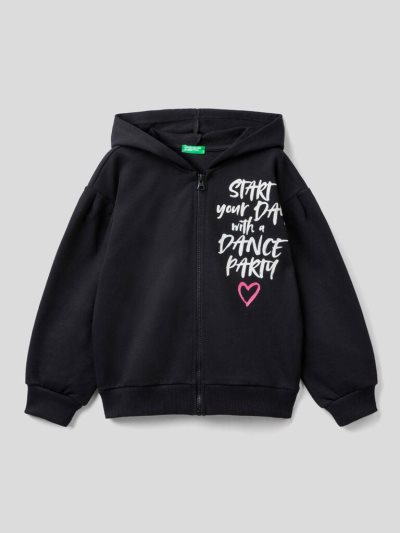 Benetton Printed Warm Hoodie Kinderen Zwart | BE803839