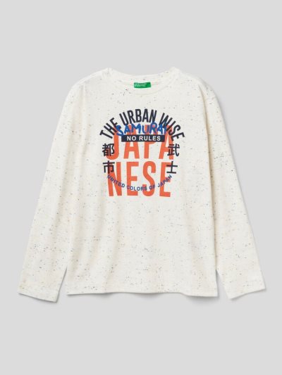 Benetton Prints On Front And Back Long Sleeve T-shirts Kinderen Wit | BE423514