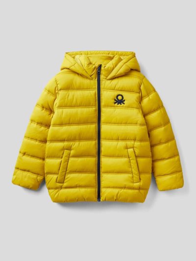 Benetton Puffer Hood And Logo Padded Jackets Kinderen Mosterdgeel | BE040032