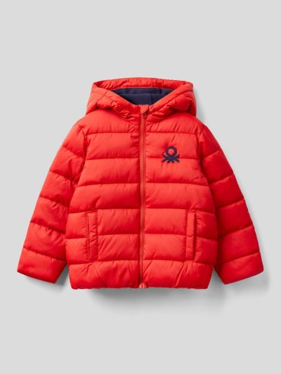 Benetton Puffer Hood And Logo Padded Jackets Kinderen Rood | BE341296