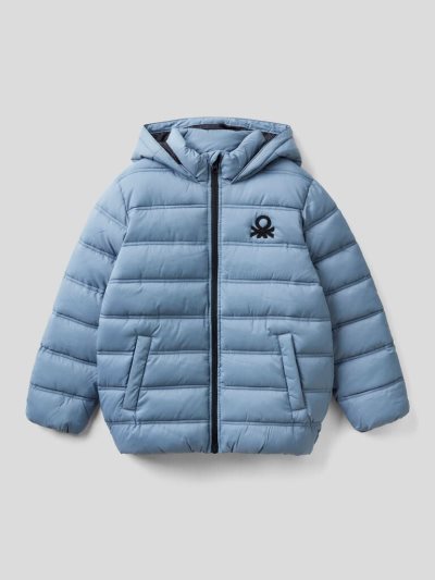 Benetton Puffer Hood And Logo Padded Jackets Kinderen Blauw | BE565646