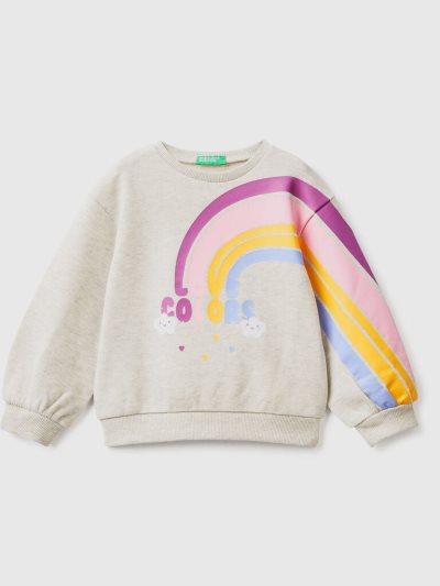 Benetton Pullover Rainbow Print Sweatshirt Kinderen Lichtgrijs | BE167078