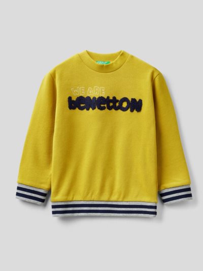 Benetton Pure Katoenen Embroidered Logo Sweatshirt Kinderen Mosterdgeel | BE131472