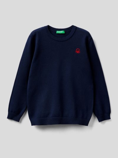 Benetton Pure Katoenen Logo Truien Kinderen Donkerblauw | BE416090