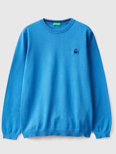 Benetton Pure Katoenen Logo Truien Kinderen Blauw | BE631125