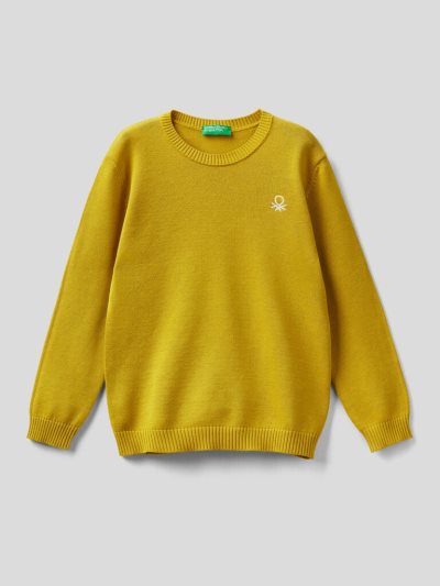 Benetton Pure Katoenen Logo Truien Kinderen Mosterdgeel | BE677671