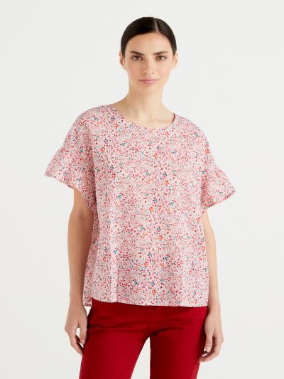 Benetton Pure Katoenen Patterned Blouse Dames Roze | BE401913