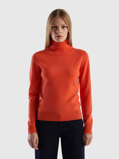 Benetton Pure Merino Wol Turtleneck High Neck Sweaters Dames Koraal | BE064657