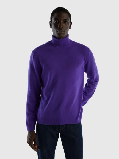 Benetton Pure Merino Wol Turtleneck High Neck Sweaters Heren Diepblauw | BE087031