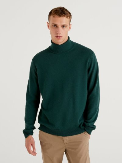 Benetton Pure Merino Wol Turtleneck High Neck Sweaters Heren Teal | BE155912