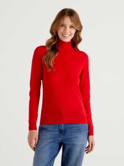 Benetton Pure Merino Wol Turtleneck High Neck Sweaters Dames Rood | BE346224