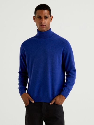 Benetton Pure Merino Wol Turtleneck High Neck Sweaters Heren Blauw | BE393033