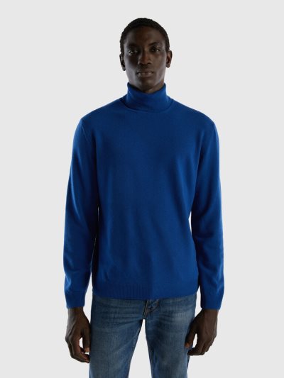 Benetton Pure Merino Wol Turtleneck High Neck Sweaters Heren Donkerblauw | BE416488