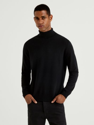 Benetton Pure Merino Wol Turtleneck High Neck Sweaters Heren Zwart | BE418662