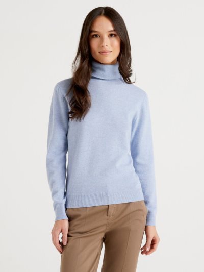 Benetton Pure Merino Wol Turtleneck High Neck Sweaters Dames Lichtblauw | BE439519