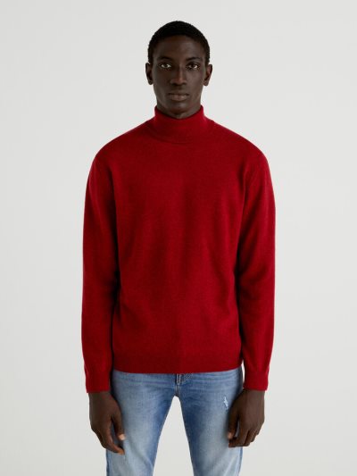 Benetton Pure Merino Wol Turtleneck High Neck Sweaters Heren Bordeaux | BE583519