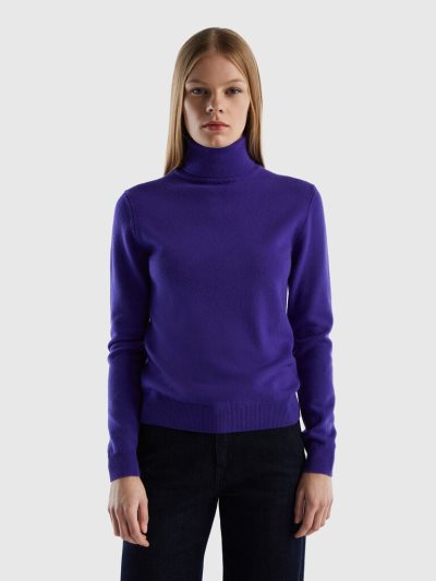 Benetton Pure Merino Wol Turtleneck High Neck Sweaters Dames Diepblauw | BE604700