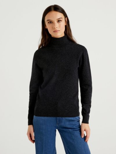 Benetton Pure Merino Wol Turtleneck High Neck Sweaters Dames Donkergrijs | BE727456