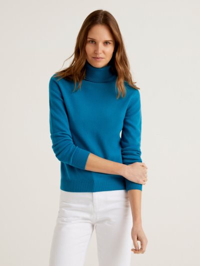 Benetton Pure Merino Wol Turtleneck High Neck Sweaters Dames Teal | BE754527