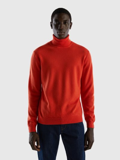 Benetton Pure Merino Wol Turtleneck High Neck Sweaters Heren Rood | BE824911