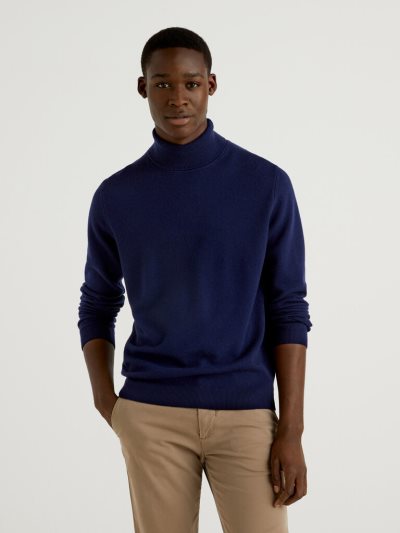 Benetton Pure Merino Wol Turtleneck High Neck Sweaters Heren Donkerblauw | BE939286